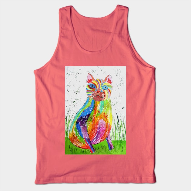 Quirky Colourful Cat Tank Top by Casimirasquirkyart